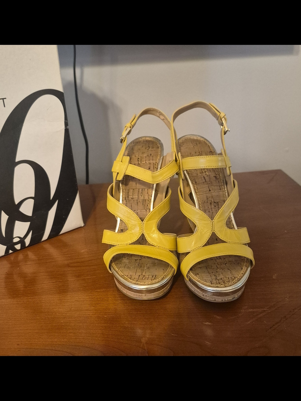 Nine West Yellow Strappy Wedge Sandals